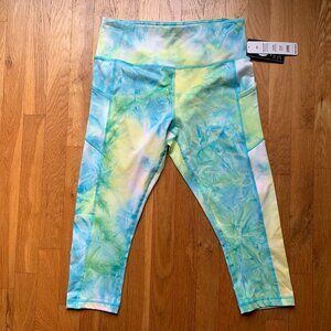 NWT Blue and Yellow Tie Dye Leggings Womens Large